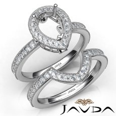 Diamond Engagement Ring Pear Halo Pave Bridal Set 14K White Gold Semi Mount 1Ct