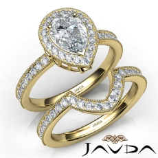 Halo Milgrain Bezel Bridal diamond Ring 18k Gold Yellow