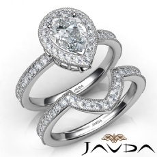 Halo Milgrain Bezel Bridal diamond Ring 14k Gold White