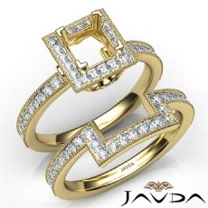 Pave Diamond Engagement Ring Princess Bridal Set 14k Gold Yellow Semi Mount  (1Ct. tw.)