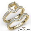 Halo Pave Diamond Engagement Ring Round Bridal Set 18k Yellow Gold Semi Mount 1Ct - javda.com 