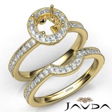Halo Pave Diamond Engagement Ring Round Bridal Set 14k Gold Yellow Semi Mount  (1Ct. tw.)