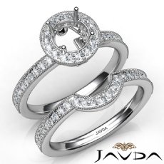 Halo Pave Diamond Engagement Ring Round Bridal Set 14K White Gold Semi Mount 1Ct