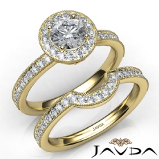 Halo Pave Milgrain Bridal diamond Ring 18k Gold Yellow
