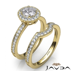 Halo Pave Milgrain Bridal diamond Ring 14k Gold Yellow