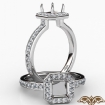 Diamond Engagement Halo Pave Setting Asscher Semi Mount Ring 14k White Gold 0.45Ct - javda.com 