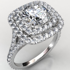 French Set Pave Double Halo diamond Ring Platinum 950