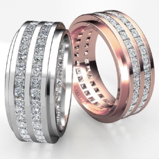 Channel Set Princess Diamond Men's Eternity Wedding Band 14k Rose Gold  (4Ct. tw.)