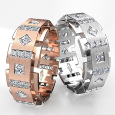 Princess Diamond Box & Kite Eternity Men's Wedding Band in 14k Rose Gold  (3Ct. tw.)