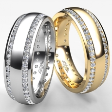 Dome 2 Row Round Diamond Eternity Men's Wedding Band in 14k Gold Yellow  (1.1Ct. tw.)