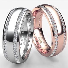 Dome 2 Row Round Diamond Eternity Men's Wedding Band in 14k Rose Gold  (1.1Ct. tw.)