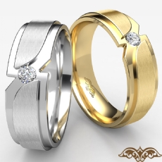 Matte Polish Double Layer Men's Diamond Wedding Band 14k Gold Yellow  (0.1Ct. tw.)