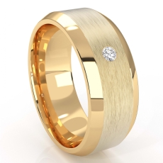 Matte Bezel Round Diamond Beveled Edge Men's Wedding Band 14k Gold Yellow  (0.05Ct. tw.)