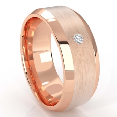 Matte Bezel Round Diamond Beveled Edge Men's Wedding Band 14k Rose Gold  (0.05Ct. tw.)