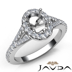 Diamond Engagement 14K White Gold Halo Pave Setting Oval Semi Mount Ring 0.50Ct