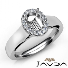 Oval Diamond Engagement Halo Pave Setting Semi Mount Ring 14K White Gold 0.20Ct