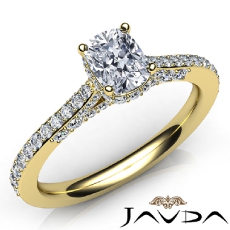 Diamond Engagement Pave Setting Gold Y18k Cushion Semi Mount Ring 0.52Ct