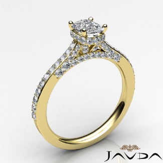 Diamond Engagement Pave Setting Gold Y18k Cushion Semi Mount Ring 0.52Ct