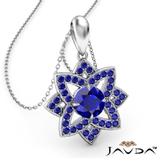 Snowflake Sapphire Pendant Necklace In 14k White Gold 18 Inch Chain 0.67Ct.