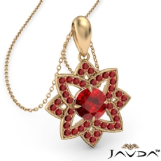 Snowflake Ruby Pendant Necklace In 14k Gold Yellow 18 Inch Chain <Dcarat>