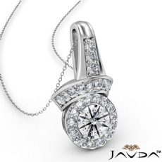 Designer Halo Diamond Pendant Necklace 14k White Gold 18 Inch Chain 0.42Ct