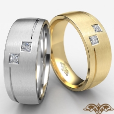 2 Stone Matte Diamond Men's Half Wedding Band 14k Gold Yellow  (0.25Ct. tw.)