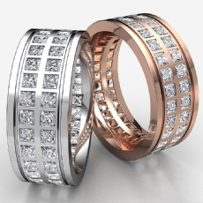 Double Row Princess Diamond Men's Eternity Wedding Band 14k Rose Gold  (3Ct. tw.)