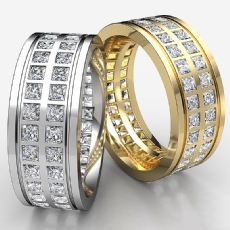 Double Row Princess Diamond Men's Eternity Wedding Band 14k Gold Yellow  (3Ct. tw.)