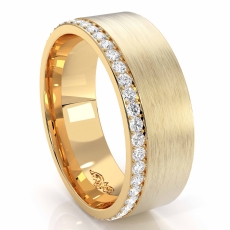 Matte Finish Offset Diamond Eternity Men's Wedding Band 14k Gold Yellow  (0.8Ct. tw.)