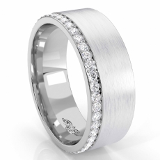 Matte Finish Offset Diamond Eternity Men's Wedding Band 18k Gold White  (0.8Ct. tw.)