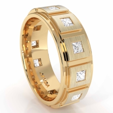 Step Edge Matte Eternity Princess Diamond Men's Wedding Band 14k Gold Yellow  (1.4Ct. tw.)