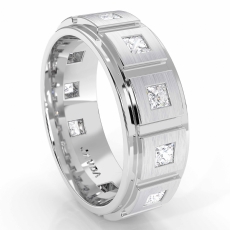 Step Edge Matte Eternity Princess Diamond Men's Wedding Band 18k Gold White  (1.4Ct. tw.)