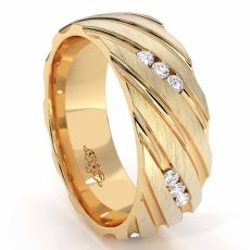 Diagonal Groove Matte Men's Eternity Diamond Wedding Band 14k Gold Yellow  (0.4Ct. tw.)