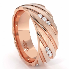 Diagonal Groove Matte Men's Eternity Diamond Wedding Band 18k Rose Gold  (0.4Ct. tw.)