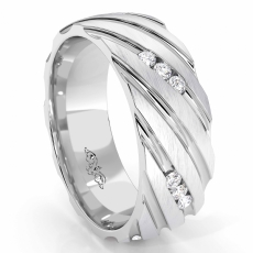 Diagonal Groove Matte Men's Eternity Diamond Wedding Band 18k Gold White  (0.4Ct. tw.)