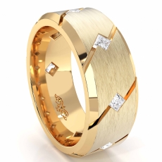 Diagonal Cuts Matte Finish Men's Eternity Diamond Wedding Band 14k Gold Yellow  (0.6Ct. tw.)