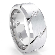 Diagonal Cuts Matte Finish Men's Eternity Diamond Wedding Band 18k Gold White  (0.6Ct. tw.)