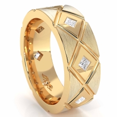 Diamond Cut Grooved Men's Eternity Diamond Wedding Band 14k Gold Yellow  (0.6Ct. tw.)