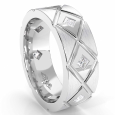 Diamond Cut Grooved Men's Eternity Diamond Wedding Band 18k Gold White  (0.6Ct. tw.)