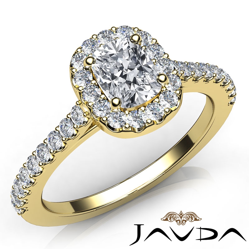 Cathedral French U Pave Halo diamond Ring 14k Gold Yellow
