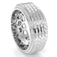 Grooved Tyre Tread Men's Diamond Eternity Wedding Band 18k Gold White 0.60 Ct. (0.6Ct. tw.)