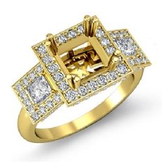 3 Stone Halo Princess Cut Semi Mount Diamond Engagement Ring 14k Gold Yellow  (2.15Ct. tw.)