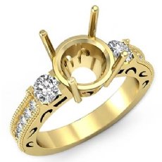 Round Diamond Vintage Engagement 3 Stone Ring Setting 14k Gold Yellow  (0.65Ct. tw.)