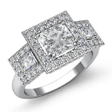 Three Stone Sidestone Halo diamond Ring 14k Gold White