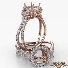 Three Stone Round Cut Semi Mount Halo Diamond Engagement Ring 14k Rose Gold  (1.05Ct. tw.)