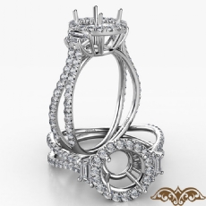 Three Stone Round Cut Semi Mount Halo Diamond Engagement Ring 14k Gold 1.10Ct