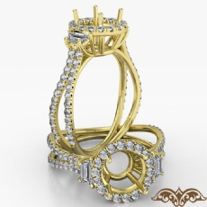 Three Stone Round Cut Semi Mount Halo Diamond Engagement Ring 18k Gold Yellow  (1.05Ct. tw.)