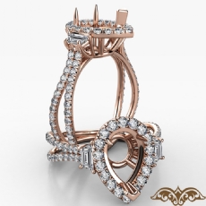 Pear Semi Mount French Pave 3 Stone Halo Diamond Engagement Ring 14k Rose Gold  (1.1Ct. tw.)