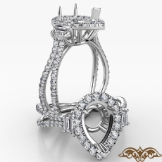 Pear Semi Mount French Pave 3 Stone Halo Diamond Engagement Ring 14k Gold 1.10Ct