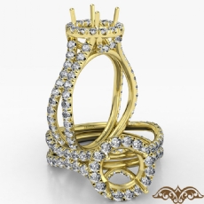 Round Cut Semi Mount Halo Split Shank Diamond Engagement Ring 18k Gold Yellow  (1.1Ct. tw.)